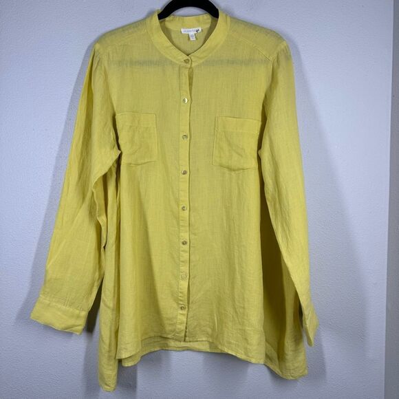 Eileen Fisher Organic Irish Linen Full Button Front Shirt Minimalist Medium - Picture 1 of 7